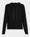 Majestic French Terry Hoodie With Grosgrain Trim In Noir