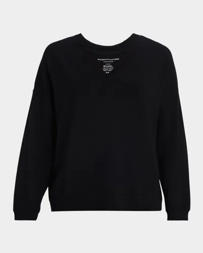 Majestic French Terry Long-sleeve Sweater In Black