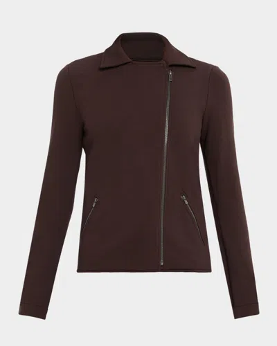 Majestic French Terry Moto Jacket In Brown