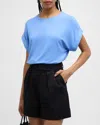 Majestic French Terry Rolled-cuff Short-sleeve Crewneck Tee In Blanc