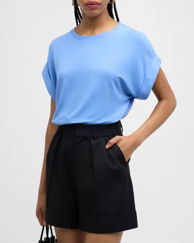 Majestic French Terry Rolled-cuff Short-sleeve Crewneck Tee In Blanc