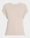 Majestic French Terry Rolled-cuff Short-sleeve Crewneck Tee In Ecru Chine