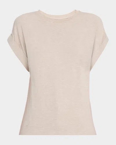 Majestic French Terry Rolled-cuff Short-sleeve Crewneck Tee In Ecru Chine