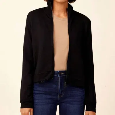 Majestic French Terry Zip Front Jacket In Black