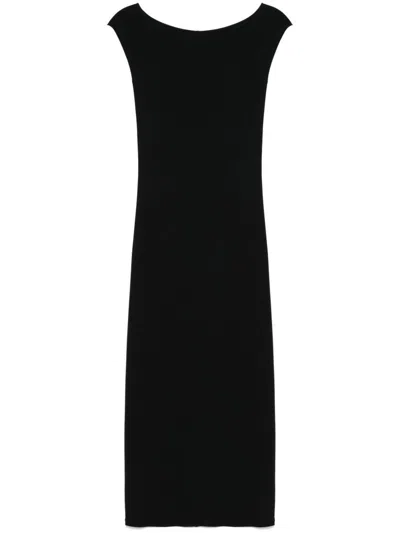 Majestic Grey Midi Dress With Back Slit In Black