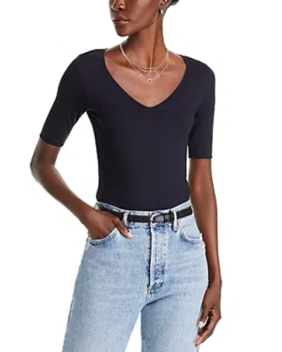 Majestic Soft Touch Elbow Sleeve V-neck In Marine In Blue