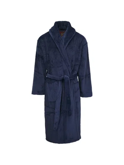 Majestic Herringbone Belted Robe In Blue