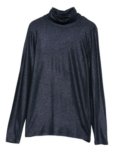 MAJESTIC HIGH TURTLENECK BLUE SWEATER WITH SUBTLE SHIMMER