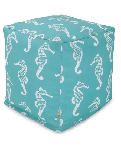 Majestic Home Goods Sea Horse Ottoman Pouf Cube 17" X 17" In Blue