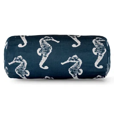 Majestic Home Goods Sea Horse Round Bolster Throw Pillow In Navy