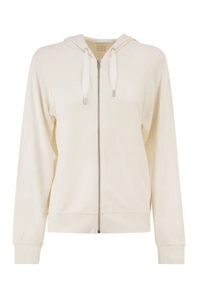 Majestic Hooded Zip-up Sweatshirt In Stretch Viscose In Neutral