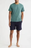 Majestic International Cotton Blend Pajama T-shirt & Waffle Shorts Set In Green