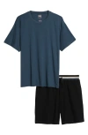 Majestic International Cotton Blend Pajama T-shirt & Waffle Shorts Set In Multi