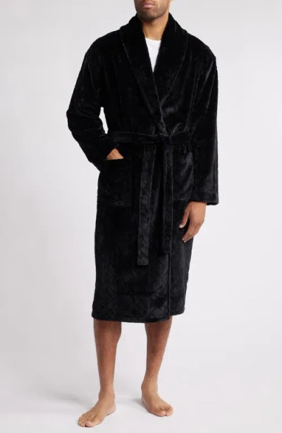 Majestic International Crossroads Basket Weave Fleece Robe In Black