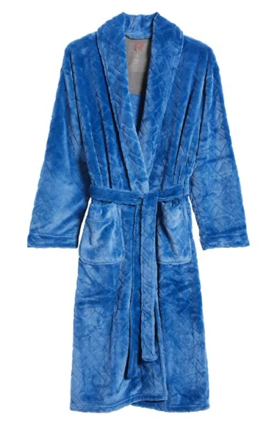 Majestic International Crossroads Basket Weave Fleece Robe In Denim Blue