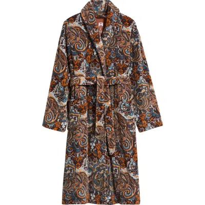 Majestic International High Note Skull Print Plush Shawl Robe In Brown