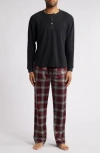 Majestic International Holiday Henley & Fleece Pajamas In Black