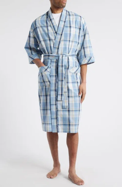 Majestic International Plaid Cotton Oxford Cloth Robe In Blue