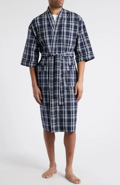 Majestic International Plaid Cotton Oxford Cloth Robe In Blue