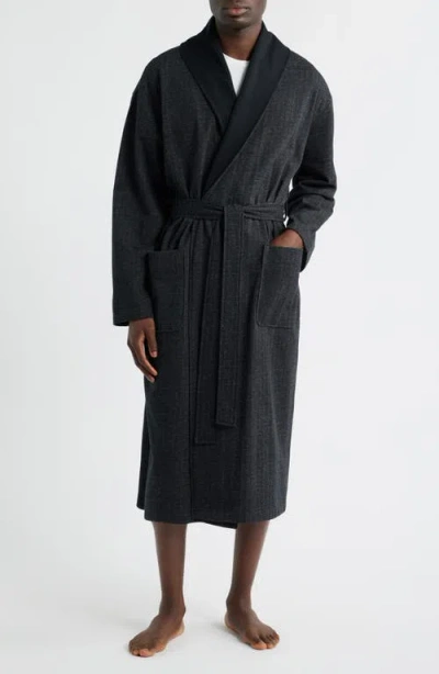 Majestic International Shawl Collar Cotton Blend Herringbone Robe In Blue