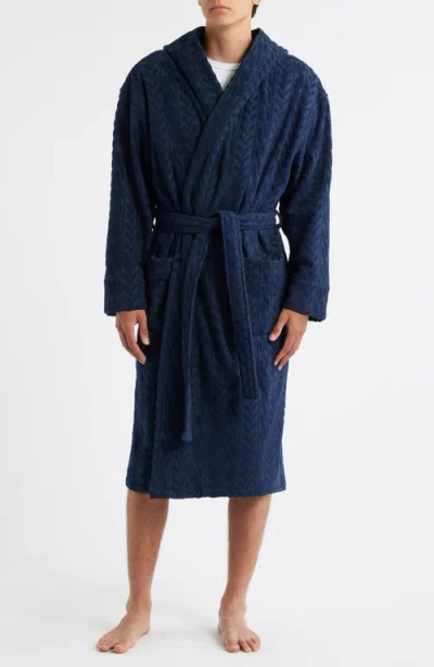 Majestic International Textured Cotton Terry Cloth Hooded Robe In Blue