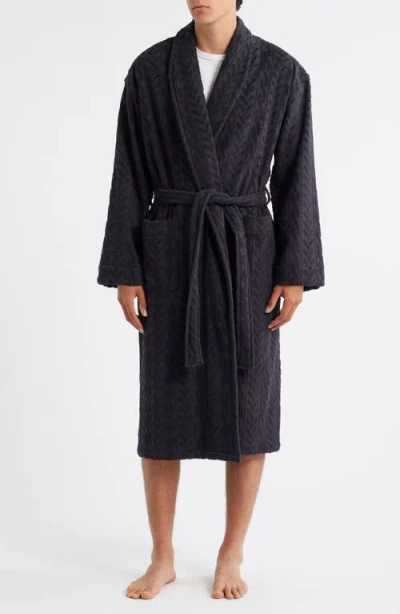 Majestic International Textured Cotton Terry Cloth Shawl Collar Robe In Black