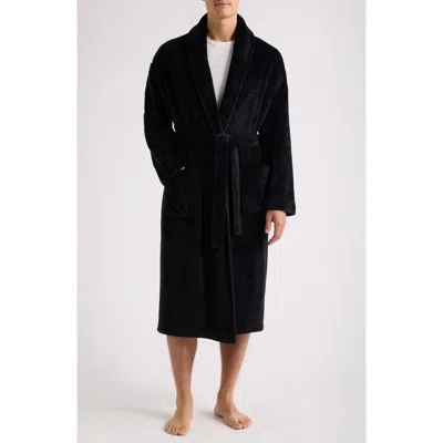Majestic International Textured Plush Shawl Robe In Black