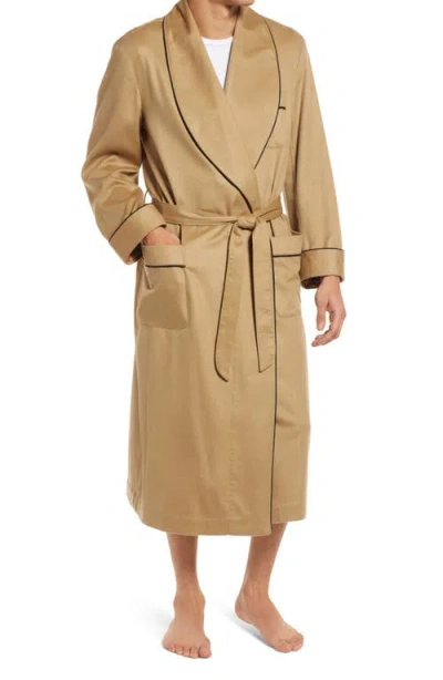 Majestic International Woven Cashmere Robe In Cashew W/black Braid