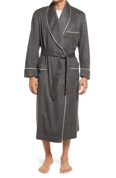 Majestic Men's Cashmere Braid-trim Shawl Robe In Fog W/cream Braid