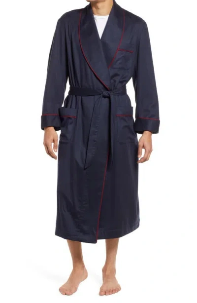 Majestic International Woven Cashmere Robe In Navy W/burgundy Braid