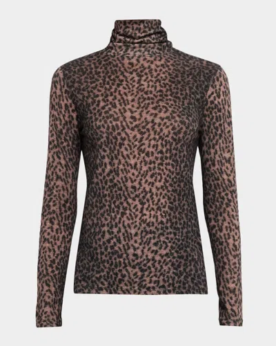MAJESTIC LEOPARD-PRINT TURTLENECK PULLOVER