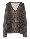 Majestic Leopard-print V-neck Sweater In Brown