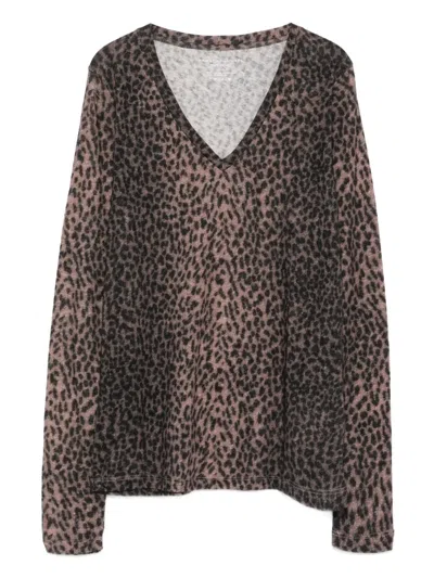 MAJESTIC LEOPARD-PRINT V-NECK SWEATER