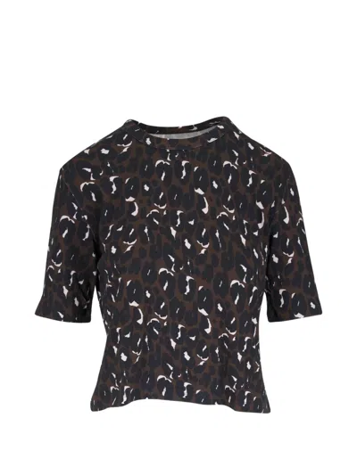 Majestic Cotton Stretch Rib Leopard Short Sleeve Top In Brown