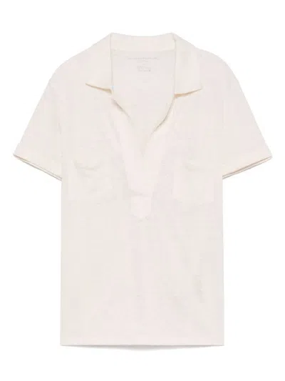 Majestic Light Beige Linen Polo Shirt With Two Chest Patch Pockets