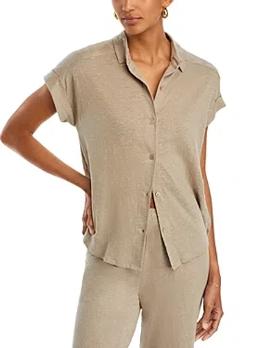 Majestic Linen Blend Button Front Shirt In Desert