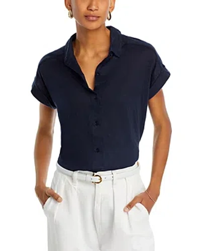 Majestic Linen Blend Button Front Shirt In Marine