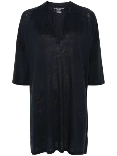 Majestic Linen Blend Tunic Dress In Black