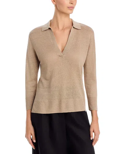 Majestic Linen Collared Sweater In Brown