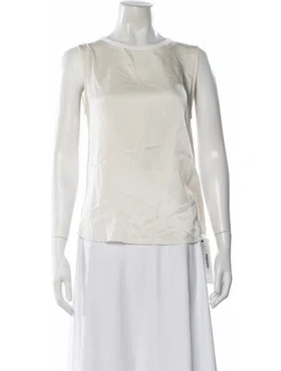 Pre-owned Majestic Linen Crew Neck Top In White