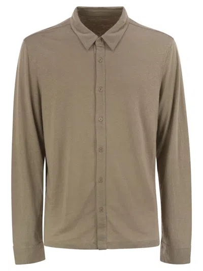 Majestic Linen Long-sleeved Shirt With Classic Collar In Brown