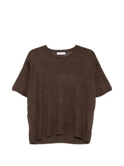Majestic Linen Round Neck Sweater In Brown