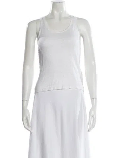 Pre-owned Majestic Linen Scoop Neck Top In White