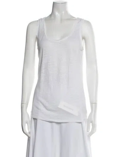 Pre-owned Majestic Linen Scoop Neck Top In White