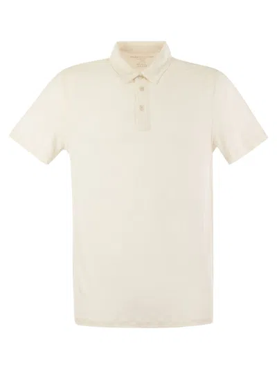 Majestic Linen Short Sleeved Polo Shirt In Cream