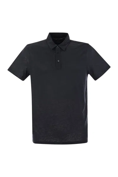 Majestic Linen Short-sleeved Polo Shirt In Gray