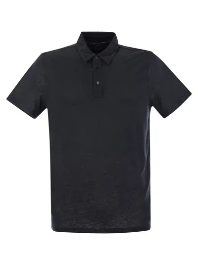 Majestic Linen Short-sleeved Polo Shirt In Blu
