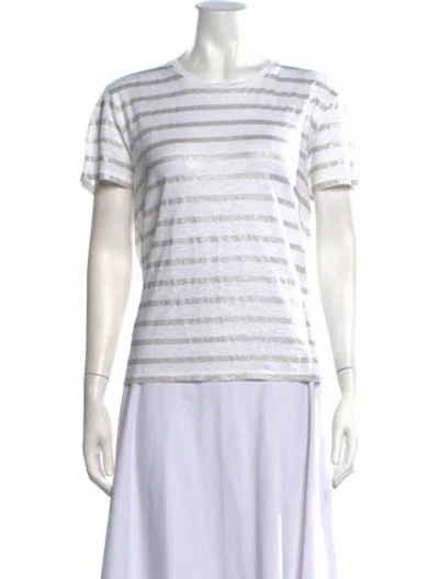 Pre-owned Majestic Linen Striped T-shirt In White