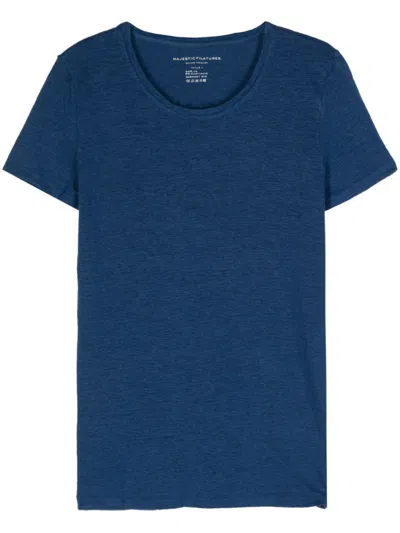 Majestic Crew-neck Linen-blend T-shirt In Blue