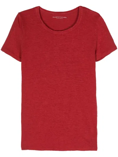 Majestic Crew-neck Linen-blend T-shirt In Red